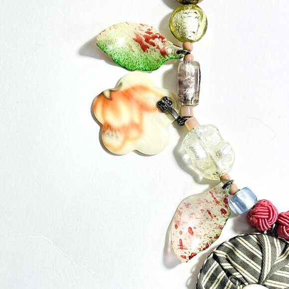 Ayala Bar Signature Necklace Gift 2009 Chunky Coastal Grandma Boho Fabric Glass - Picture 8 of 13